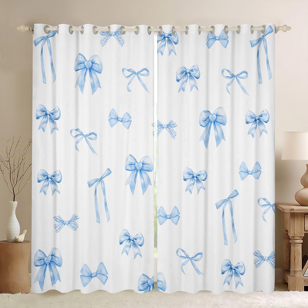 Rideau occultant bleu à nœud papillon kawaii 117x137 cm