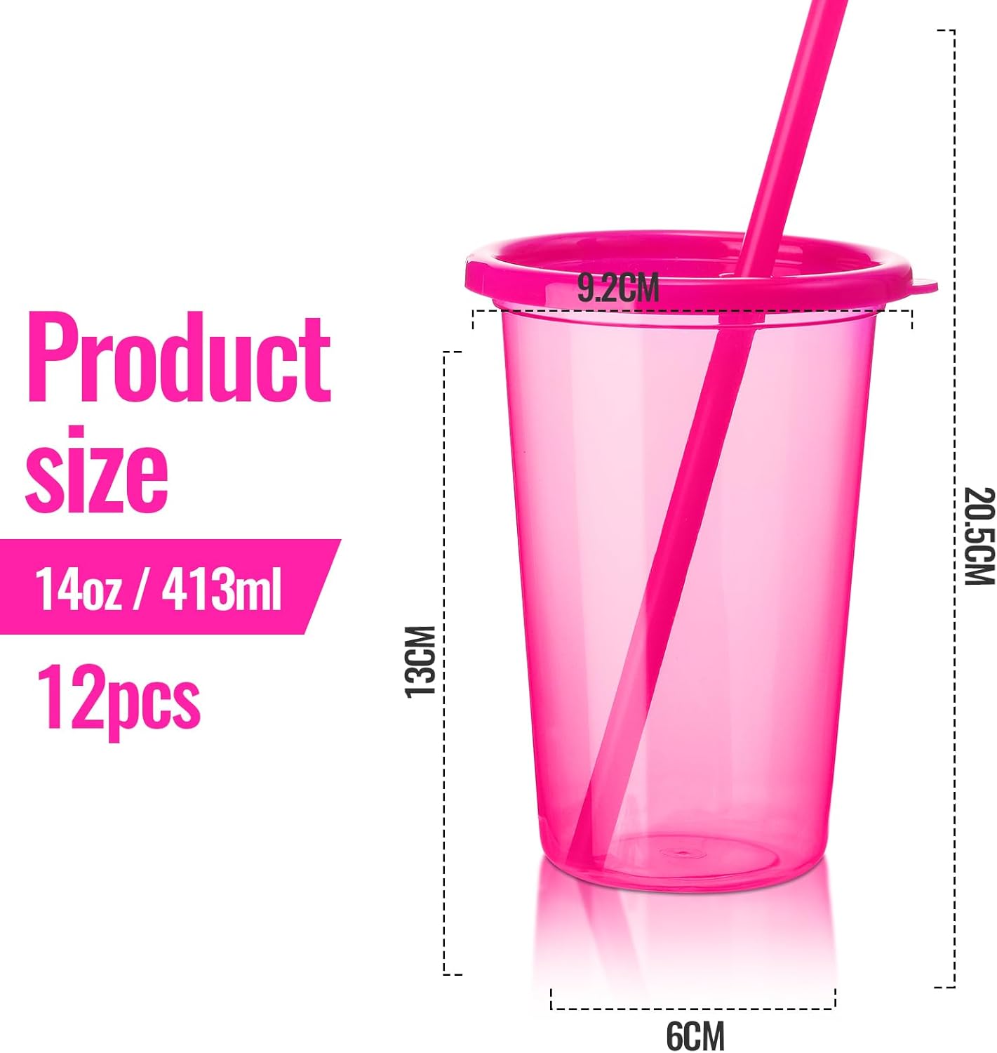 Nuanchu Plastic Cups with lids and Straws Reusable 14oz Tumbler with Sheets Letter Stickers for adult Iced Coffee Cup Travel Mug for Party Favors Beach Juices(Hot Pink,12 Pcs) - Image 2