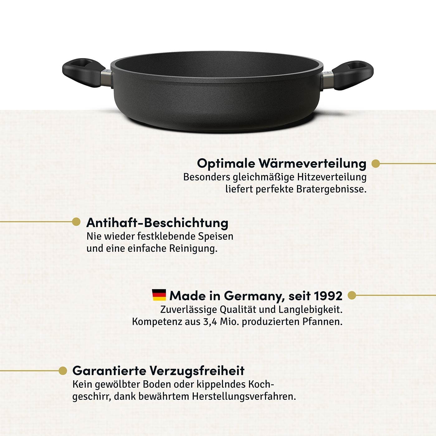 Hoffmann Schmorpfanne 32 cm hoher Rand Induktion I Made in Germany I Schmortopf Induktionsgeeignet Antihaft Beschichtet I Bräter Schmorkasserolle Kasserolle I Tiefe Aluguß Pfanne backofengeeignet