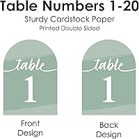 Vista 6 de Big Dot of Happiness Tarjetas de números de mesa verde salvia, tarjetas de doble cara de 5 x 7 pulgadas, tarjetas de recepción de boda, fiesta