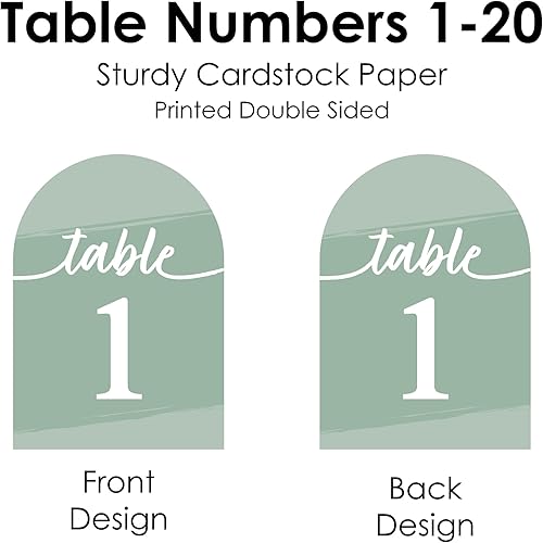 Miniatura 6 de Big Dot of Happiness Tarjetas de números de mesa verde salvia, tarjetas de doble cara de 5 x 7 pulgadas, tarjetas de recepción de boda, fiesta,