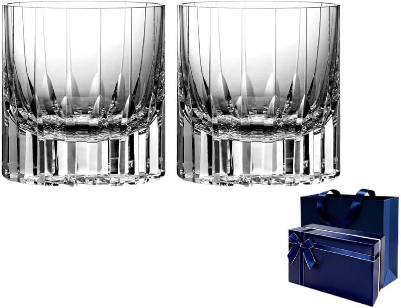ANXIORANGE Crystal Whisky Glasses, Set of 2, 7.6 oz (225 ml) Heavy Base Tumbler with Polished Rim - Gift Box for Scotch Bourbon Cocktail (Lead-Free Hand Blown Barware)