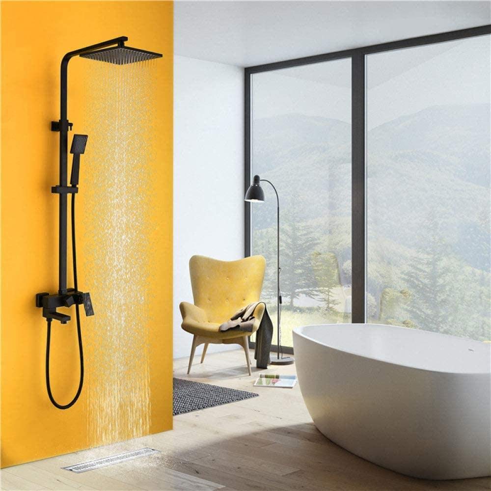 Robinets de douche de bain carrés noirs avec mitigeur cascade s