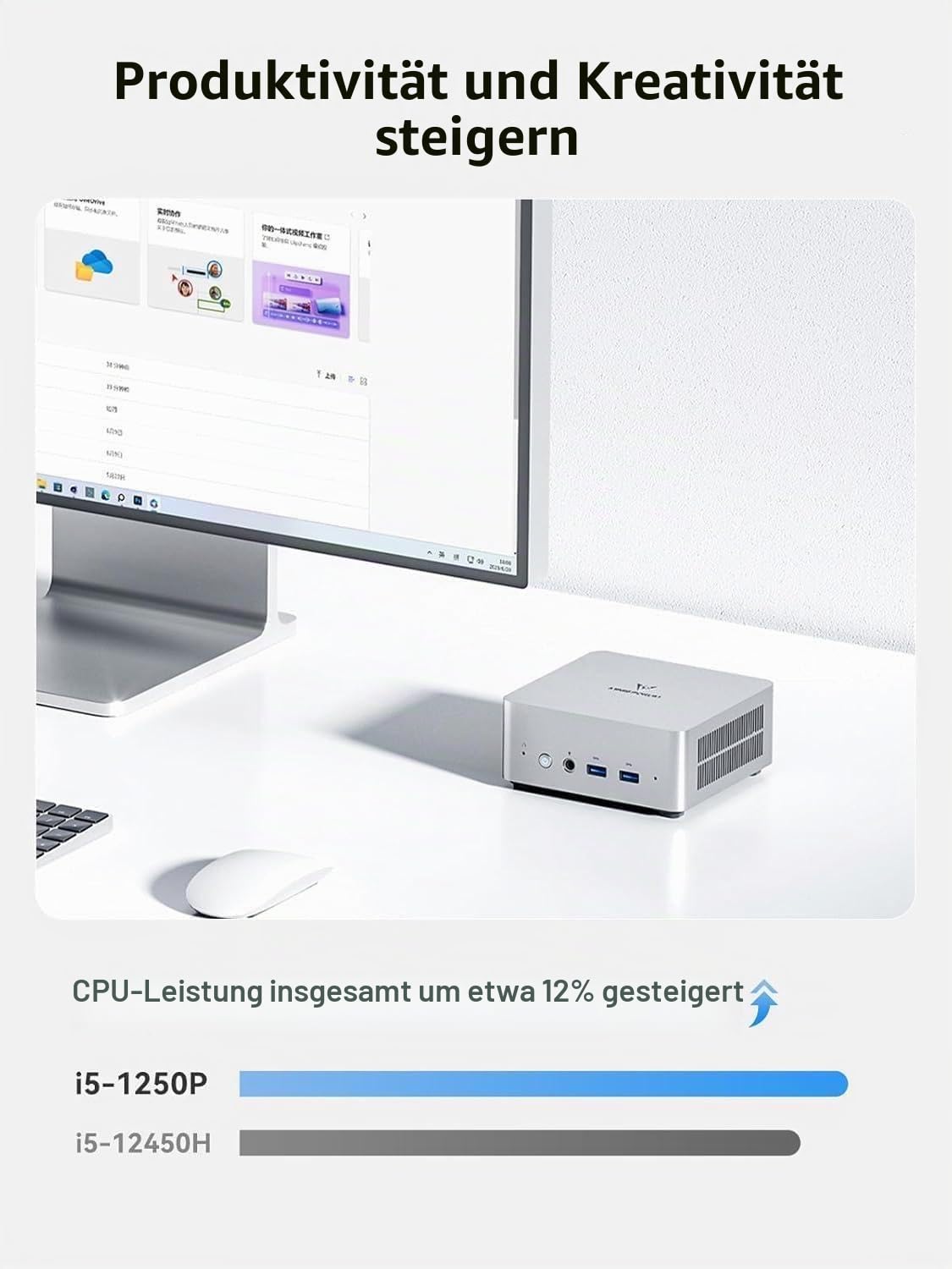MINIS FORUM UN1245 Mini PC, Intel Core i5-12450H Prozessor (8C/12T, 12M Cache bis 4.40 GHz) Mit Intel UHD Graphics, 16GB DDR4+512GB M.2 SSD, Triple Display HDMI/DP/USB-C, Wifi6e & BT5.2, 2.5G RJ45LAN