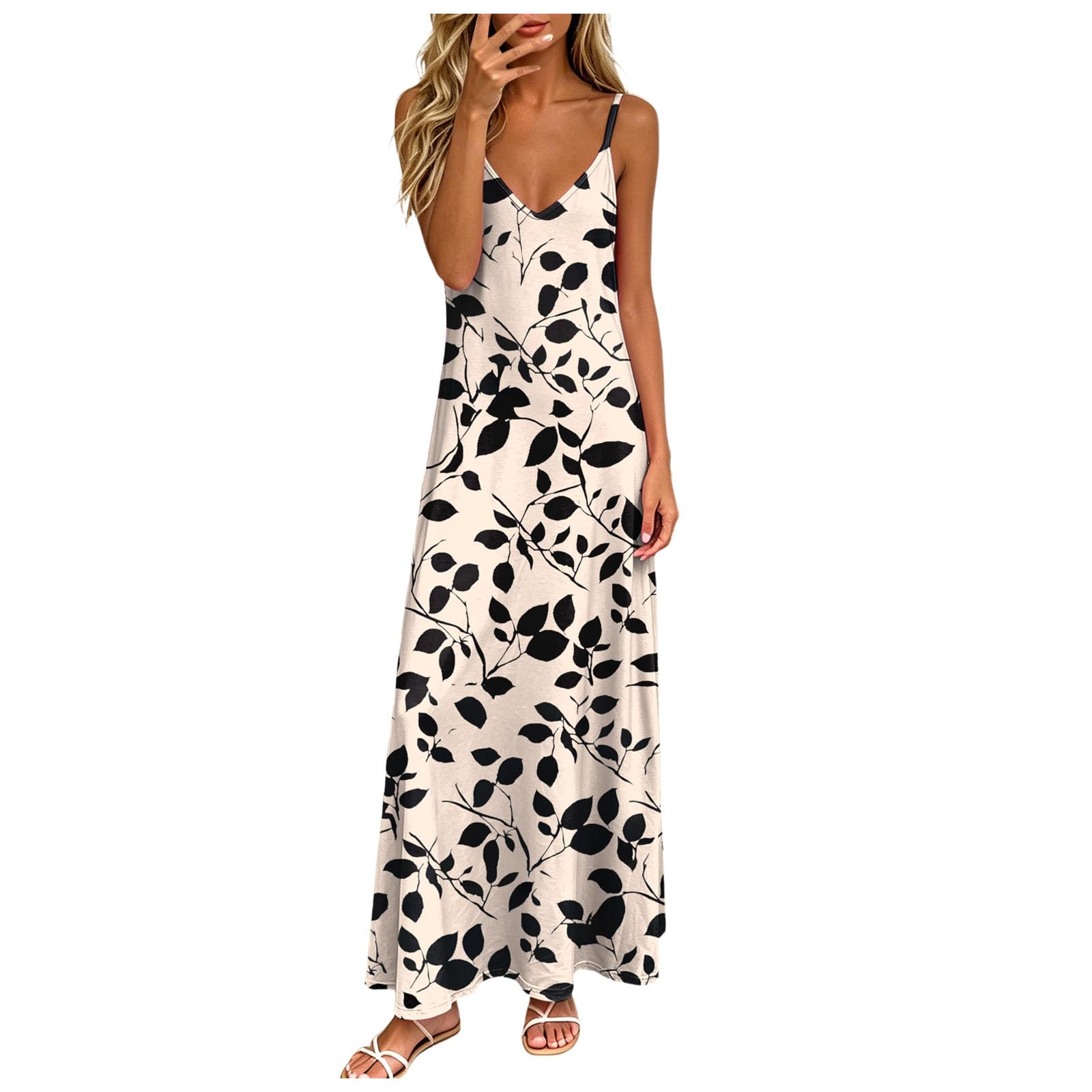 Abito Lungo Donna Abito Estivo da Donna alla Moda e Casual con Scollo a V e Maniche Lunghe, Ideale per Vacanze al Mare o in Resort. Vestito Estivo Lungo