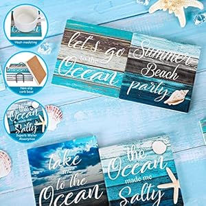 Whaline Coaster for Drinks Set of 6 Farmhouse Style Absorbent Square Coasters Summer Beach Drink Coaster Blue Ocean Party Ceramic Coaster for Mugs Cups Home Kitchen Party Supplies, 3.9 x 3.9 inch Whaline Coaster for Drinks Set of 6 Farmhouse Style Absorbent Square Coasters Summer Beach Drink Coaster Blue Ocean Party Ceramic Coaster for Mugs Cups Home Kitchen Party Supplies 39 x 39 inch