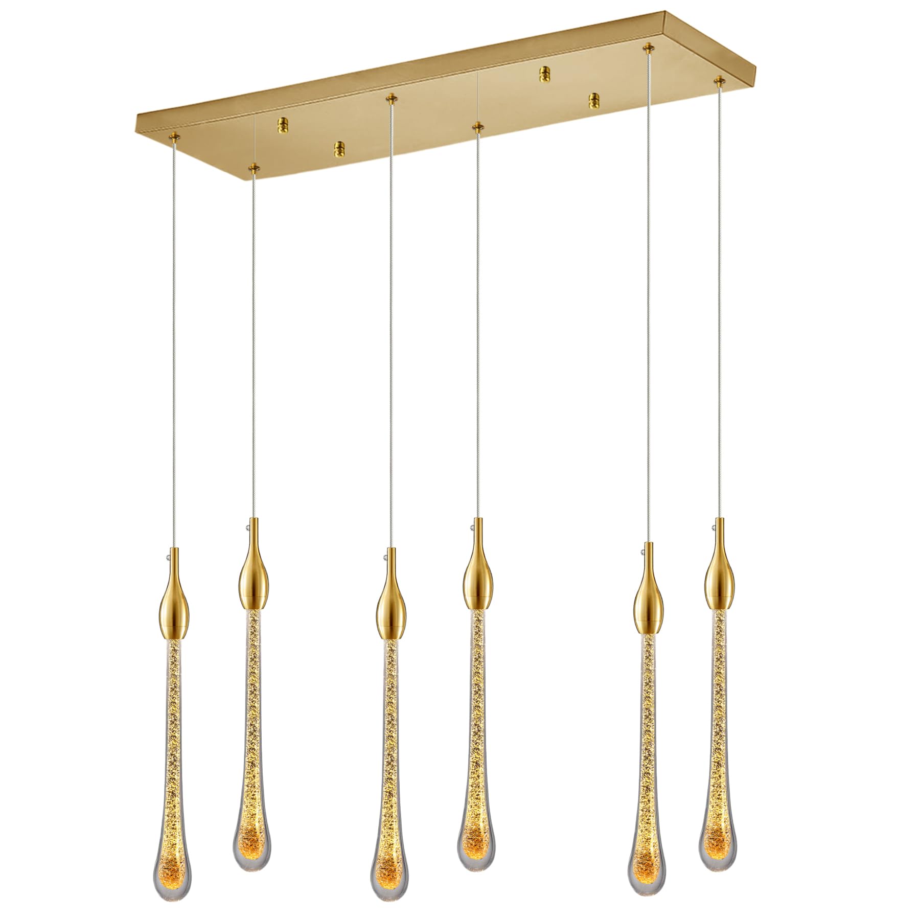 FYZDLAOR 6-Light Rectangle Pendant Lights LED 4000K Modern Raindrop Crystal Pendant Chandelier for Dining Room Kitchen Counter Ceiling Lighting Fixture