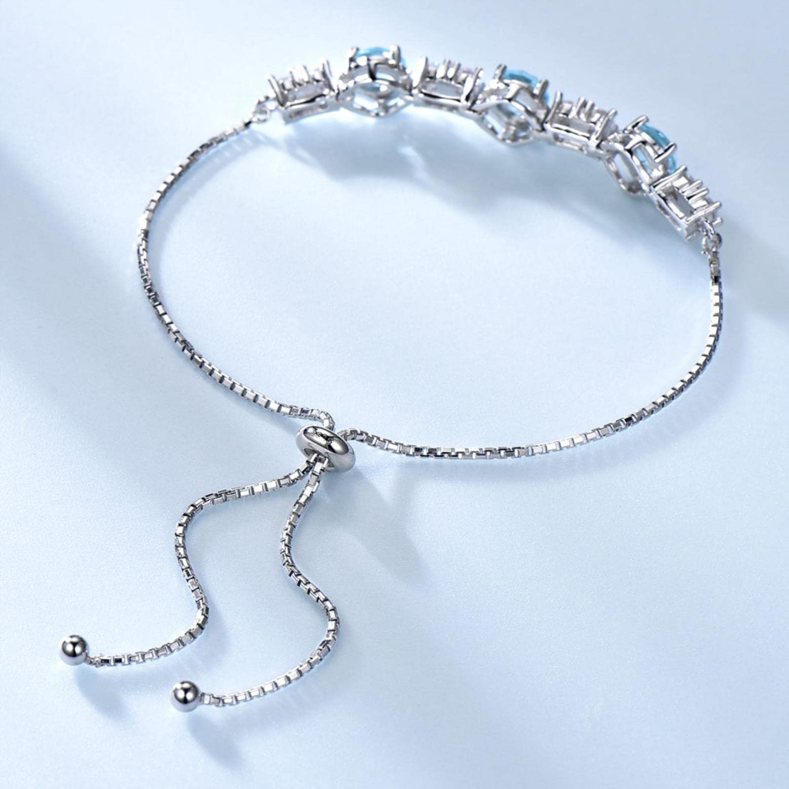 Braccialetti con Pietre Preziose con Topazio Azzurro Naturale Braccialetti Bracciale in Argento Sterling 925 di Lusso per Regali da Donna Espansione Gratuita