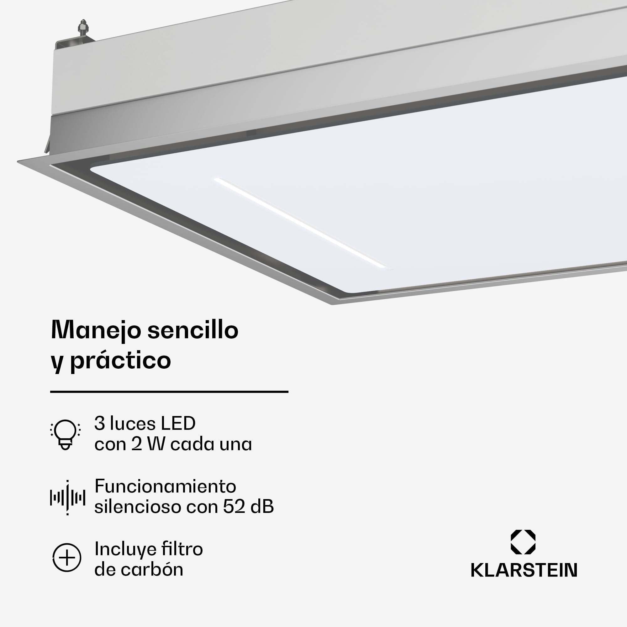 Klarstein LuxeAir Campana Extractora - 523 m³/h, Eficiencia Energética A, Motor 110W, Control Táctil & Wi-Fi, Iluminación LED 6000K, Filtros de Aluminio, Extractor Cocina