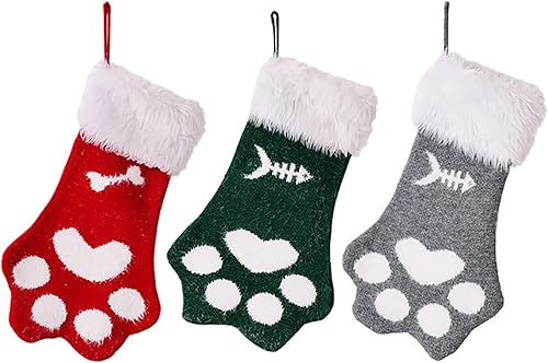 Medias de Navidad con patrón de pata de mascota, medias de árbol de Navidad, calcetines de Navidad con copos de nieve, medias colgantes para