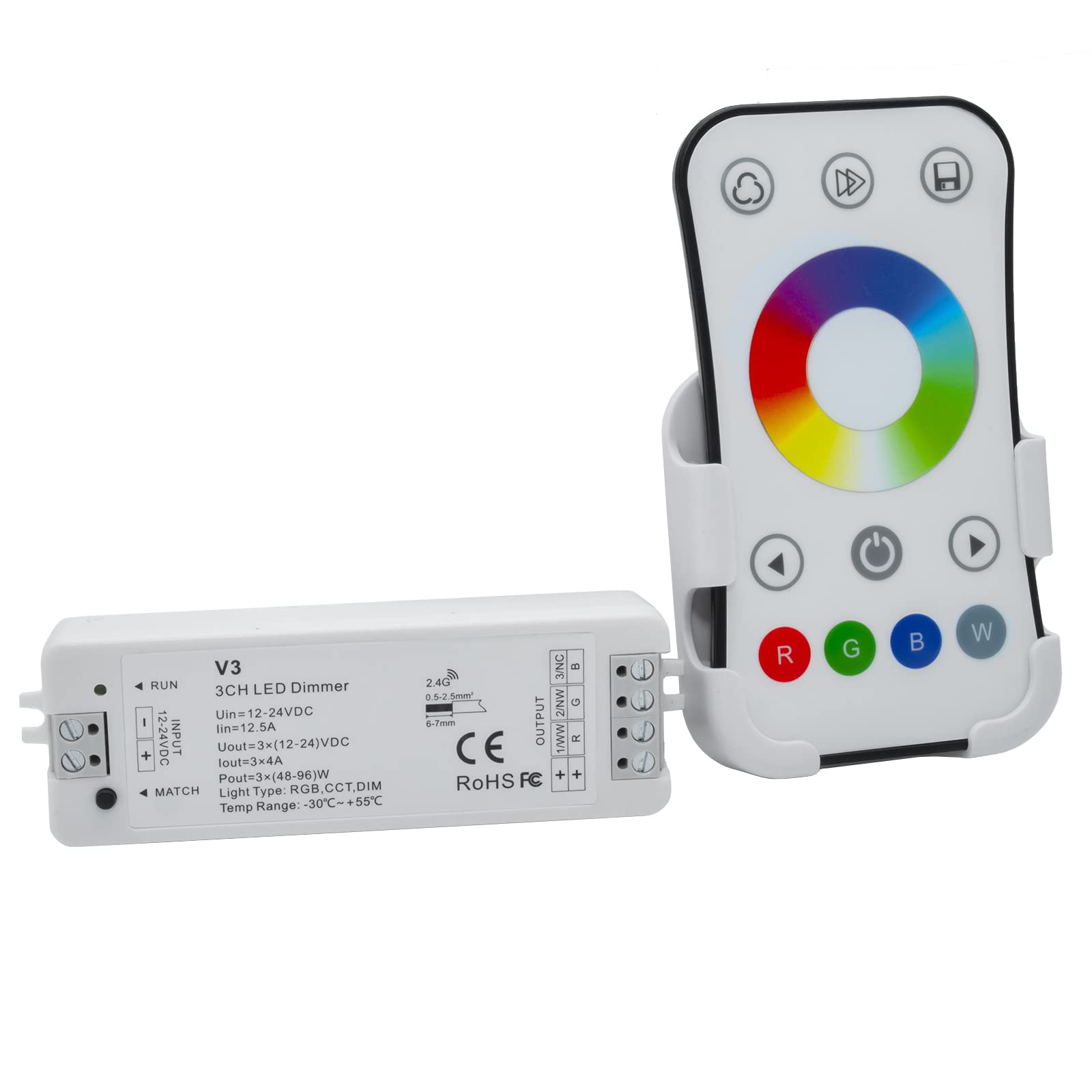 Contrôleur RGB multicolore RF 2,4 GHz 12,5 A 3 CH variateur 1224 V DC 288 W bandes lumières LED avec télécommande