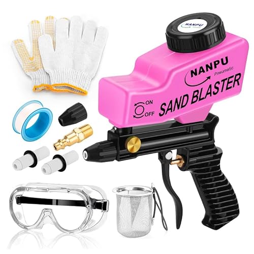NANPU Light-Duty Air Sandblaster Gun Kit with Gravity Feed, Ceramic Nozzle, Metal Body, for Small Project Surface Prep, Paint & Rust Removal, Metal/Wood/Glass Etching, Requires Air Compressor