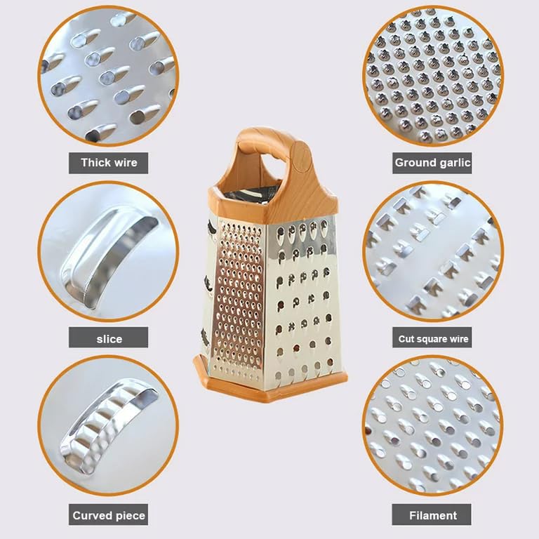 DARKNESS Stainless Steel Multi-Functional 6 Sided Ginger Cheese Cabbage Carrot Onion Potato Slicer Chopper Shredder Grater, Metallic (Multicolour) 1