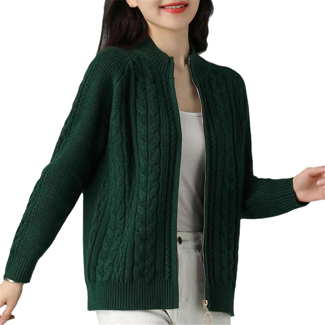 Chaqueta Tipo Cárdigan De Punto con Cremallera Y Cuello Alto para Mujer, Cárdigans De Manga Larga, Suéter Grueso