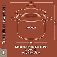 Vista 2 de Olla de acero inoxidable con tapa de vidrio templado de 16 cuartos de galón, acero inoxidable 18/0 duradero, base unida a impactos para calefacción