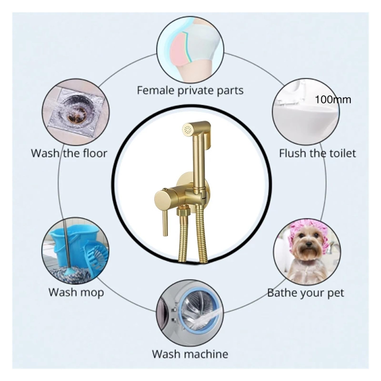 Rubinetto per Bidet Doccia igienico in Ottone con spruzzatore per WC Portatile con Miscelatore Acqua Calda e Fredda per la Massima Pulizia e Comfort del Bagno