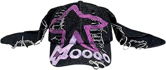Womens Y2K Big Ear Denim Baseball Cap,Custom Graffiti Style ,Perfect for Outdoor Casual and Parties