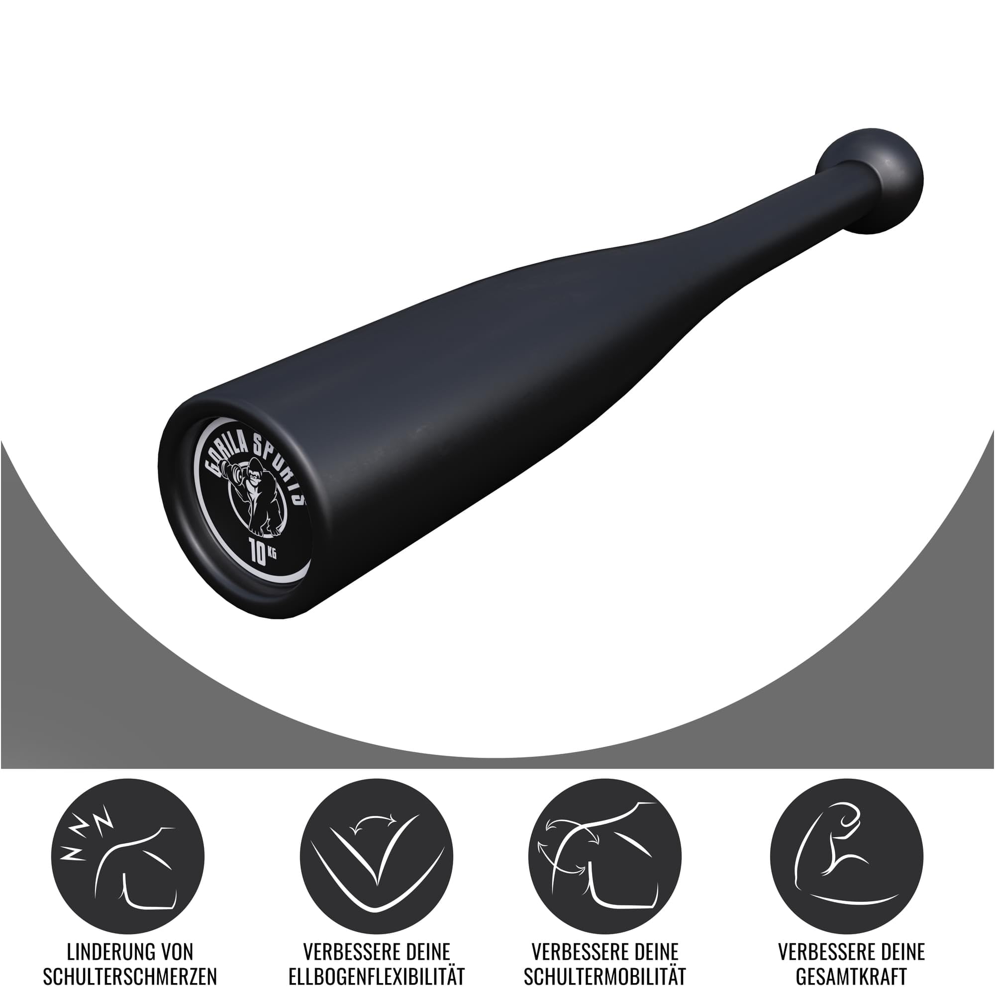 GORILLA SPORTS® Indian Clubbell - 2kg, 4kg, 6kg, 8kg, 10kg, 12kg, 15kg, 20kg Gewichte, Einzeln oder Set, aus Stahl, Schwarz - Indian Clubs, Schwungkeule, Turnkeule, Schwung-Keule