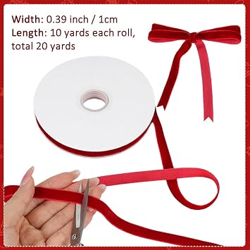Red Velvet Ribbon, 10mm x 18m Soft Luxurious Velvet Ribbon