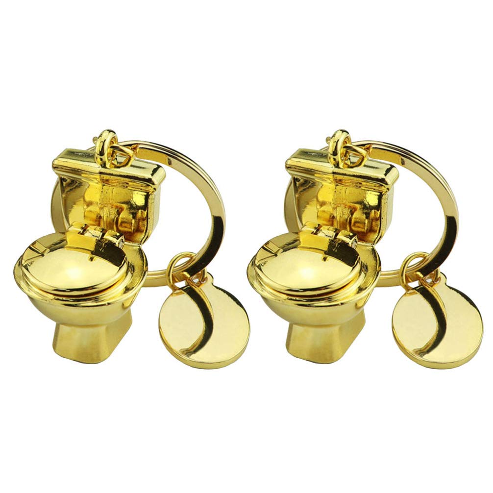 Metal Keychain 2pcs Toilet Keychain Funny Mini Closestool Keyring Hanging Pendant for Bag Car Key Backpack Decoration (Golden) Car Gifts