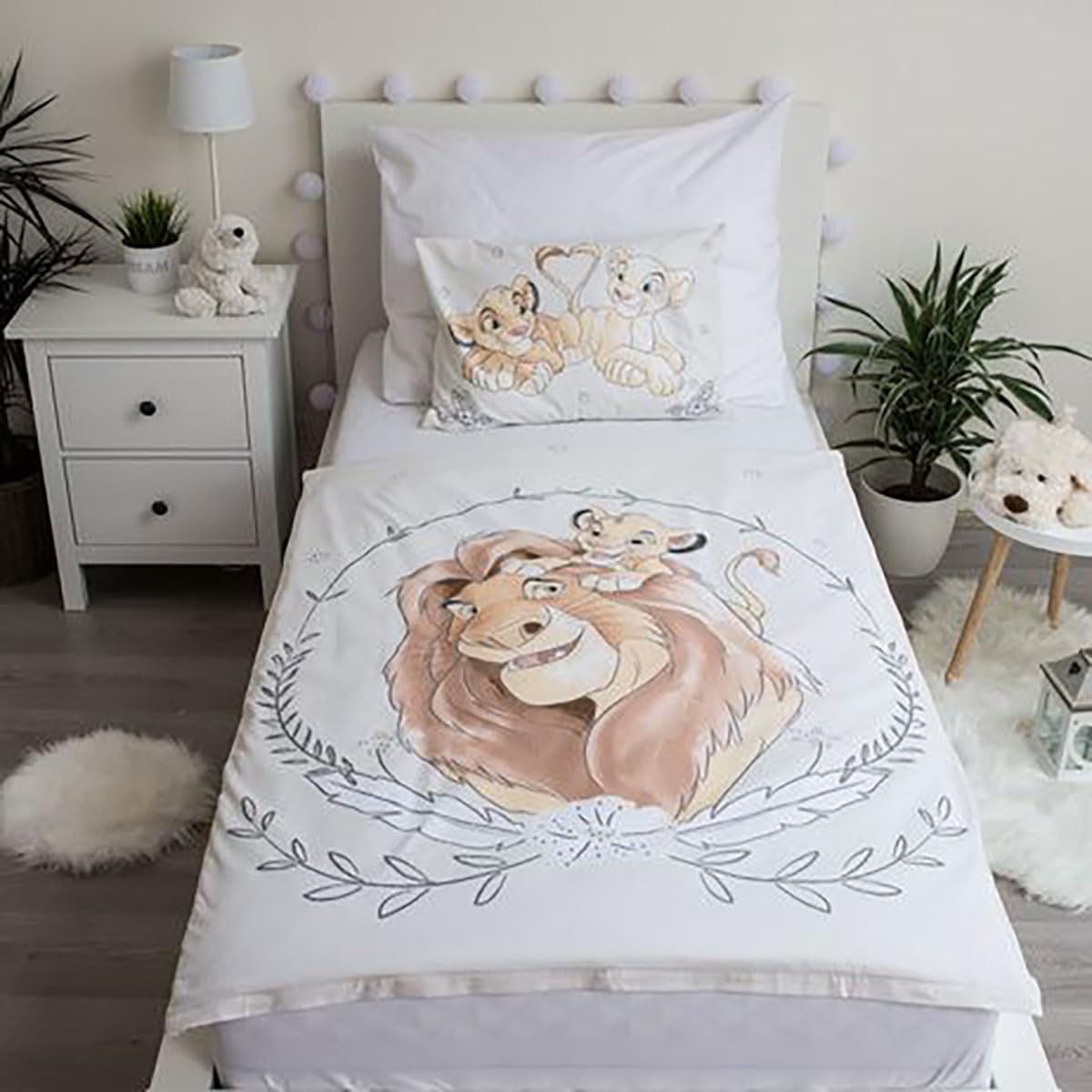Drap De Lit Lion King - Simba & Mufasa - Housse De Couette 100x135 Cm + Taie 40x60 Cm - 100% Coton