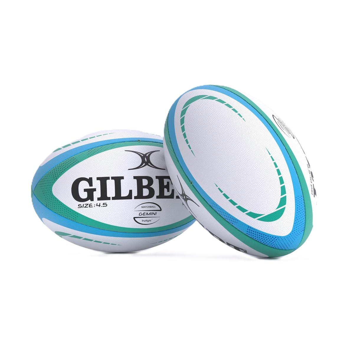 Gilbert Rugby Gemini Match - Balón de rugby (blanco, azul y verde, tamaño 4.5)