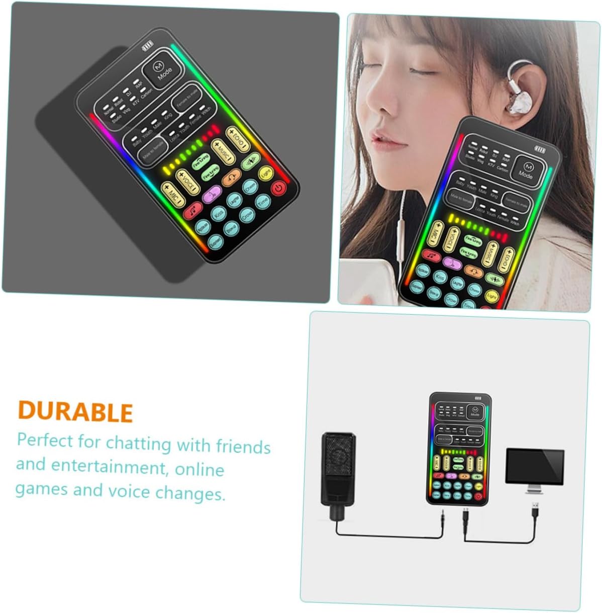 Mini Voice Changer Sound Card for Mobile and PC Portable Voice Disguiser Sound Effects for Live Streaming and Gaming