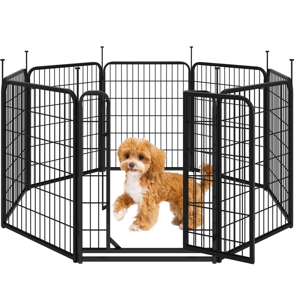 Yaheetech Parque para Perros 8 Paneles 65 x 80 cm Barras de Conexión con Cabeza Redonda Corralito para Perros Plegable y Portátil Montaje sin Herramientas para Interior y Exterior
