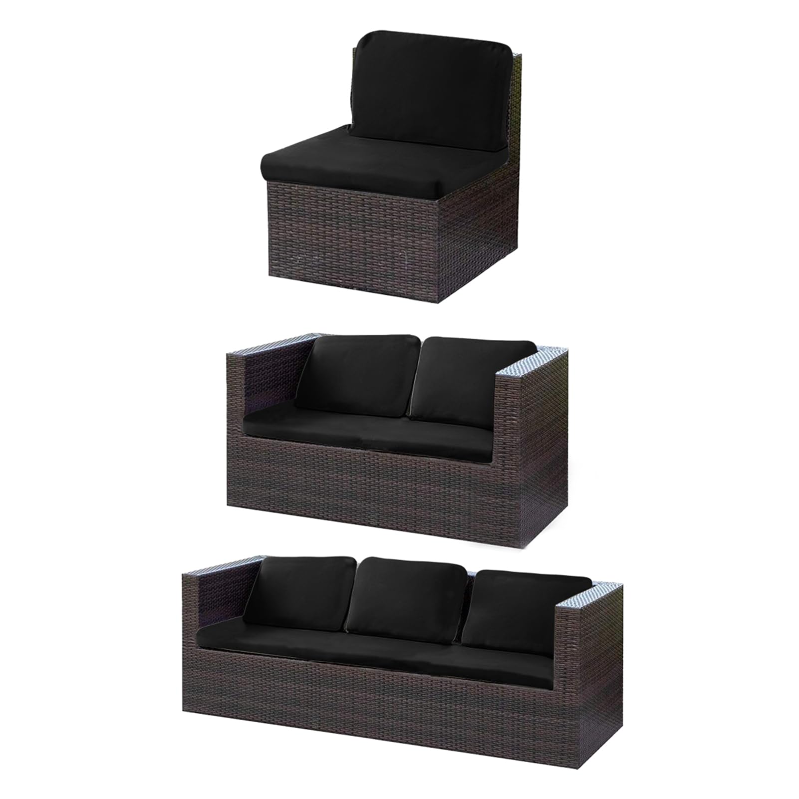 Copriseduta Divano da Giardino Impermeabile Esterno per Cuscini Sostitutivi, Lavabile, Coprisedile per Sedili e Mobili in Rattan (Nero, 3 Posti)