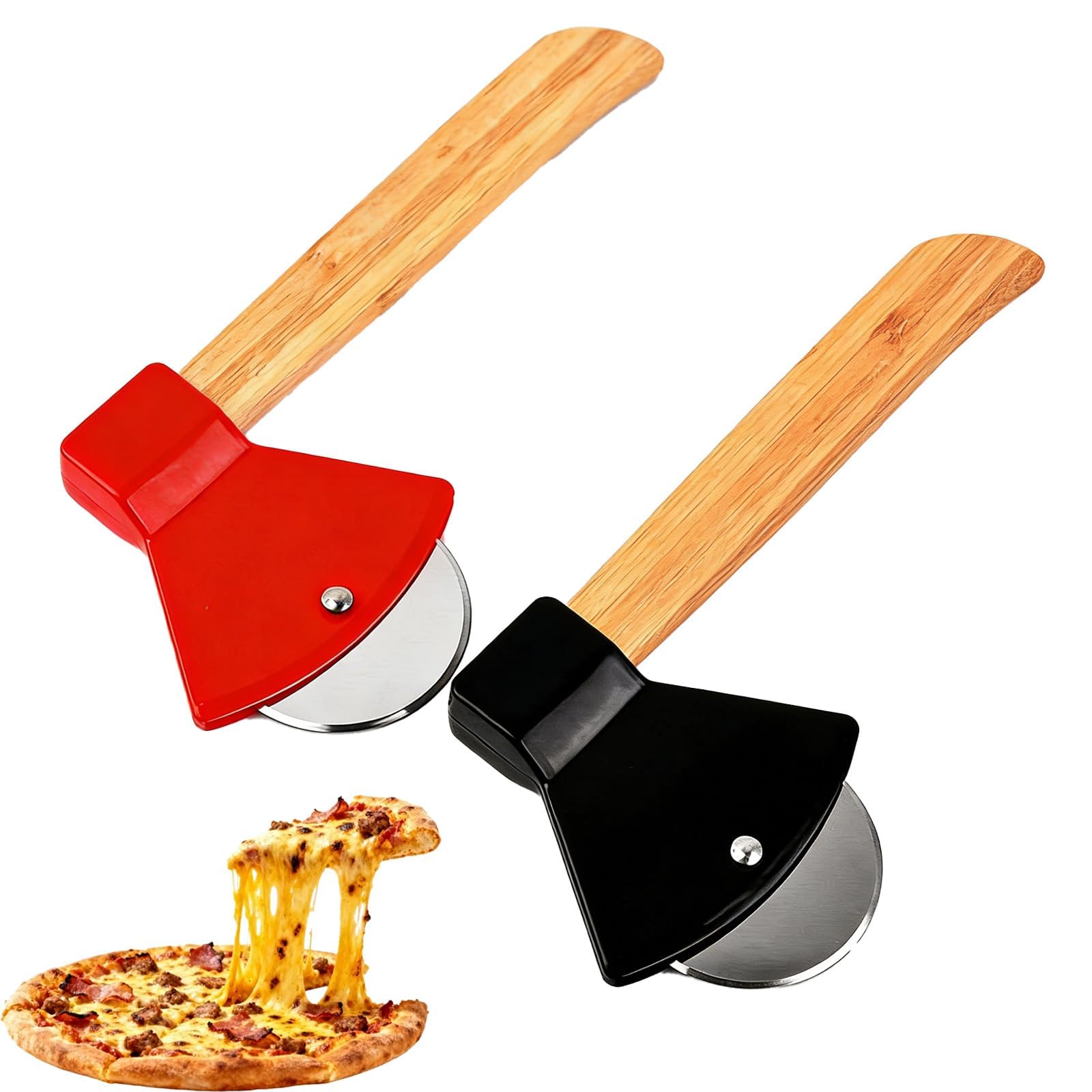 Stainless Steel Pizza Cutter with Wooden Handle Funny Axe Design Sharp and Stainless Pizza Wheels Dishwasher Safe Perfect for Pizza, Waffles, Crêpes