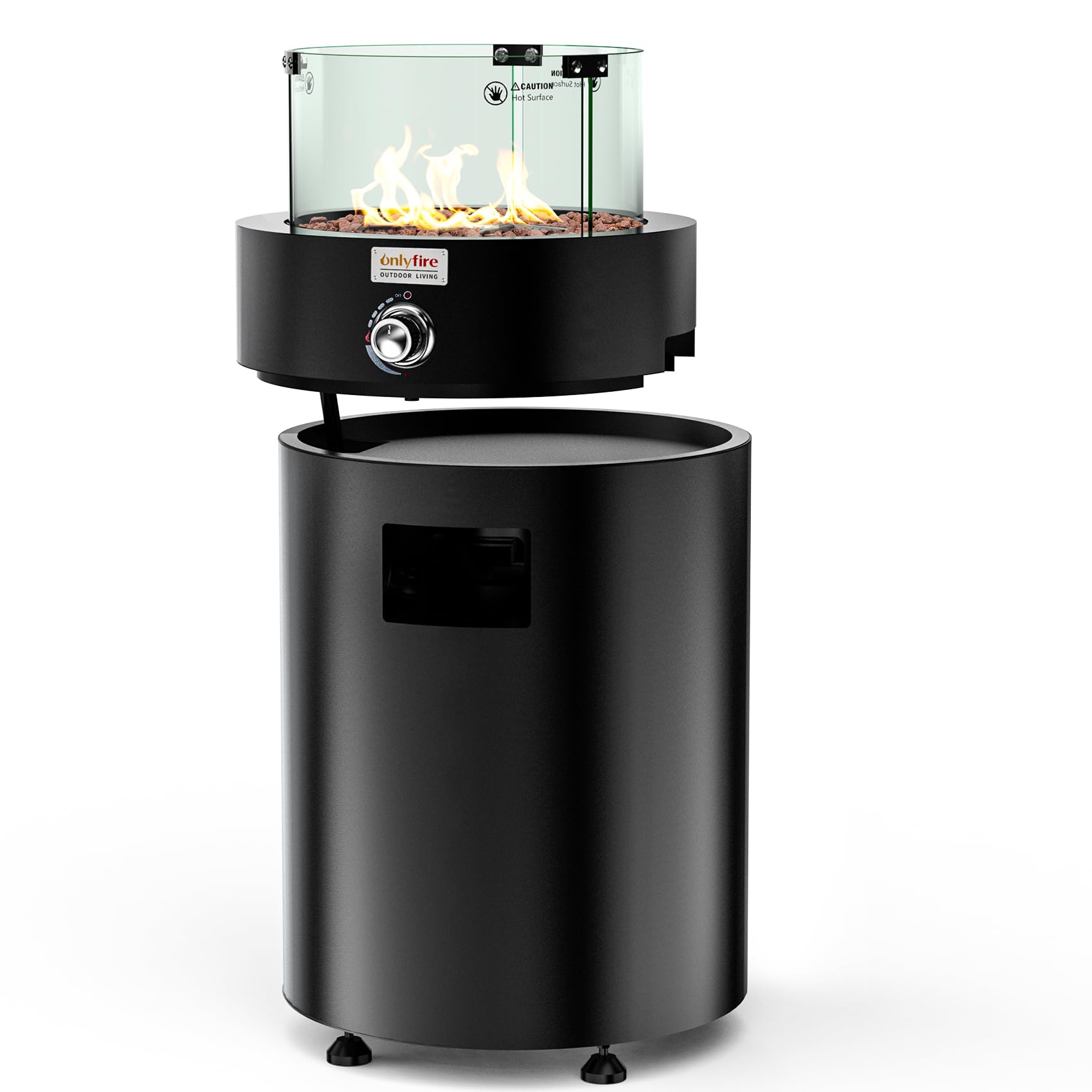 Onlyfire Premium Detachable Fire Pit with Lava Rocks Glass Wind Guard