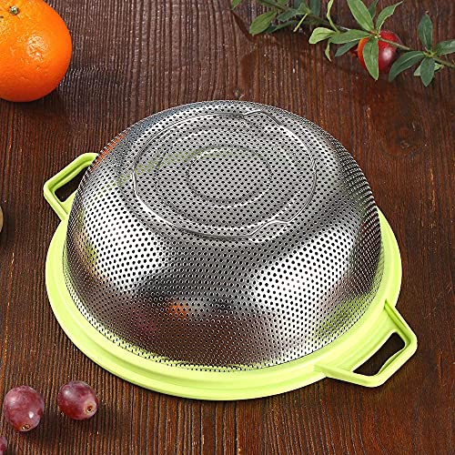 Image of Stainless Steel Colander, 28 CM Micro-Perforated & Footed Metal Colander with Handle for Kitchen Food /Vegetable /Fruit /Rice /Pasta /Noodles - Dishwasher Safe (Random Color)