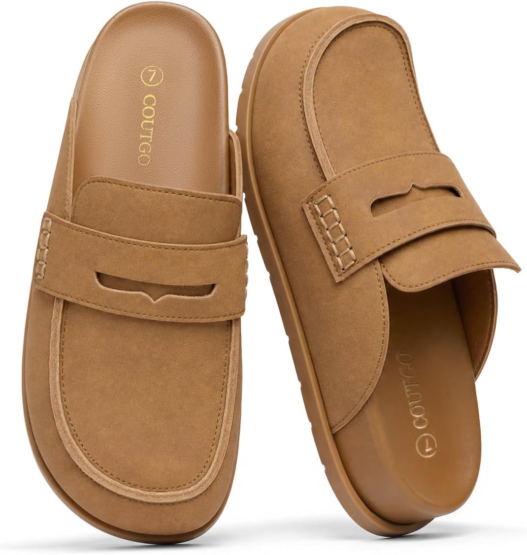 Coutgo Womens Vegan Suede Clogs Slip On Penny Loafer Comfortable Mules