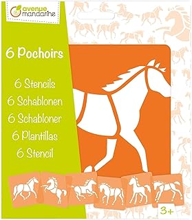 MY MANDARINE 42644O - Un paquet de 6 POCHOIRS 15x15 cm avec notice incluse - Ă partir de 3 ans - CHEVAUX