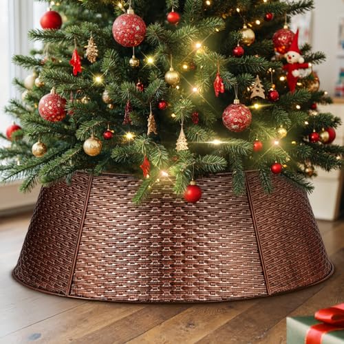 Lanpn Metal Collar Árbol de Navidad 70cm, Albero Natale Decorativo Christmas Tree Collar para Mediana M Árboles Artificiales Interior Exterior - Decoración Navideña (Cobre, Tejido Horizontal)