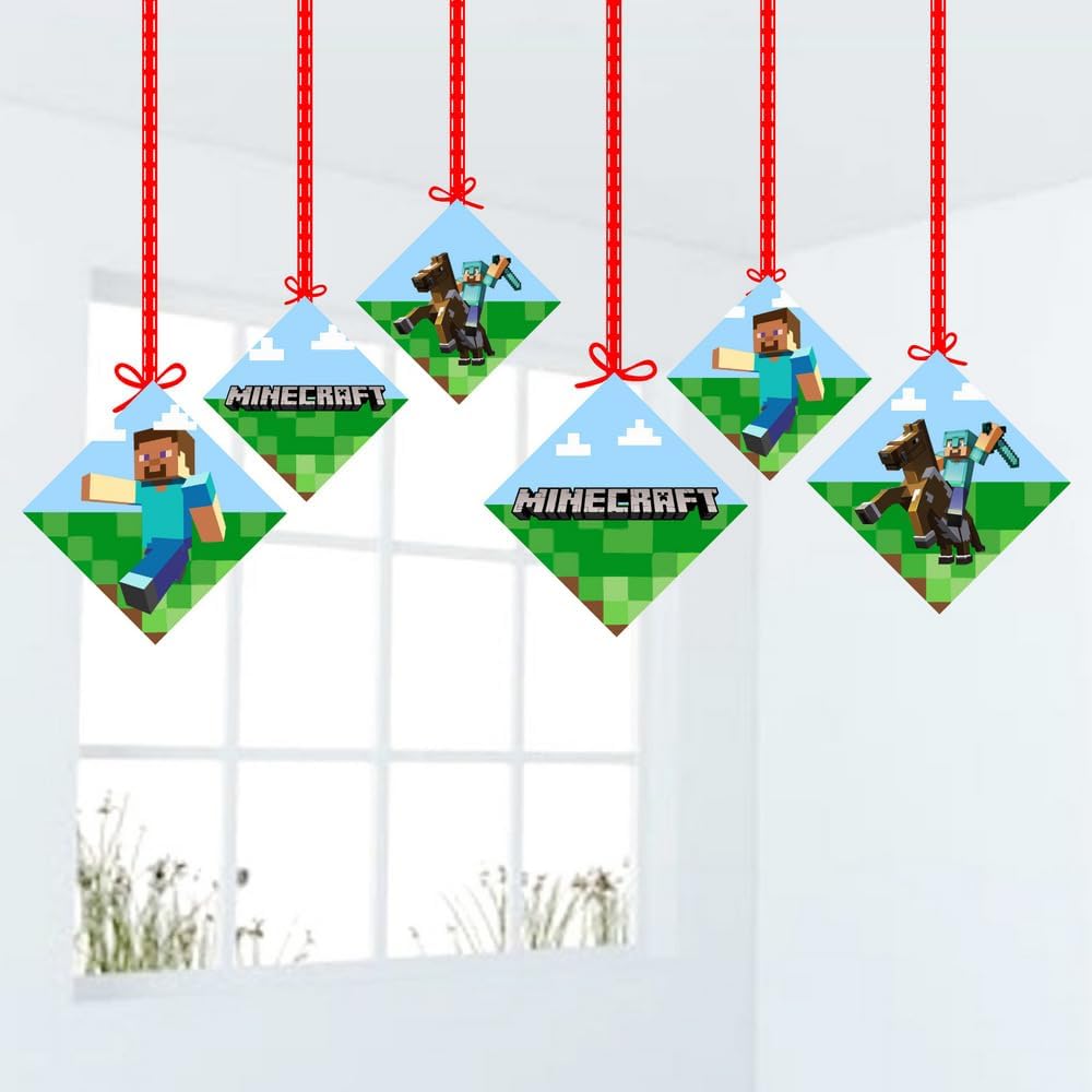 Partyzon Mcraft Theme Colourful Hanging Buntings Flag for Kids Birthday Decoration and Background Pack of 12 (McraftTheme)