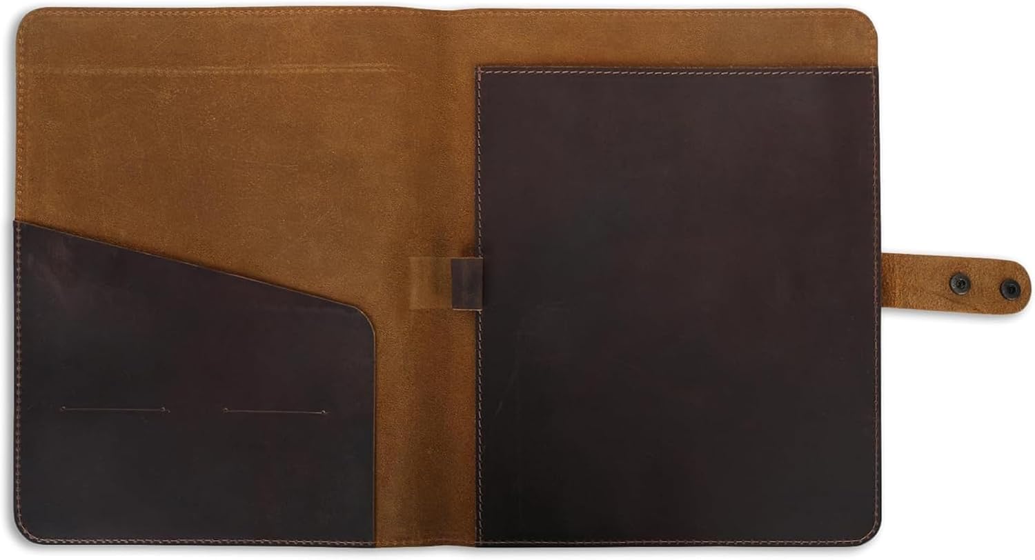 Genuine Leather Padfolio, Business Portfolio Folder for Men & Women, A4 Letter Resume Organizer with Card Slots, Pen Loop, Document Sleeve & Notepad Holder, Handmade Office Meeting Folder