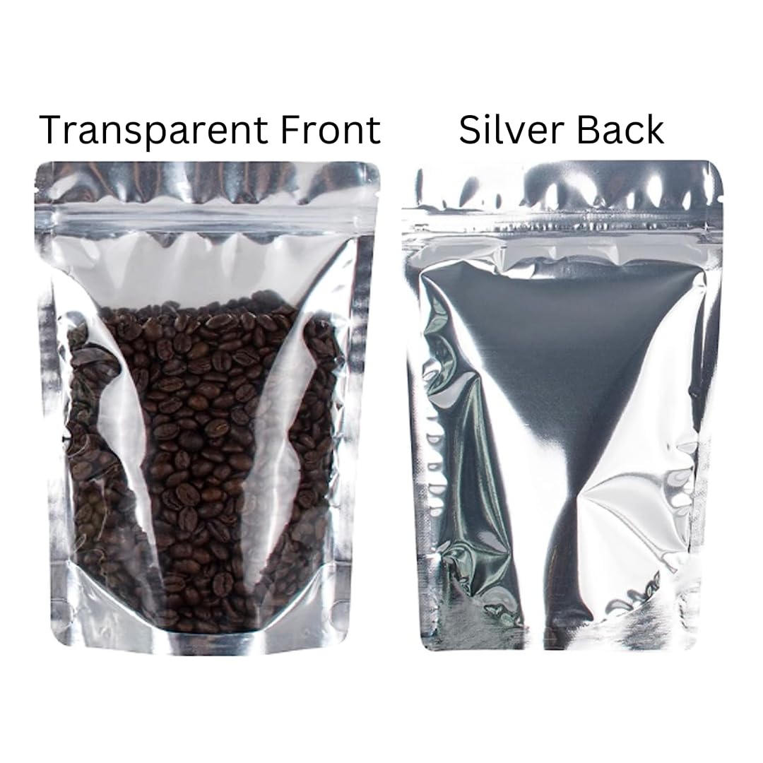 GREENTWISH Transparent Front/Silver Back Standup Zipper Pouch | Reusable LDPE Zip Lock Bag for Food Storage | Product Packing Pouch | Size: 6 x 9 Inch (Capacity: 500gm) (20 Pcs) 1