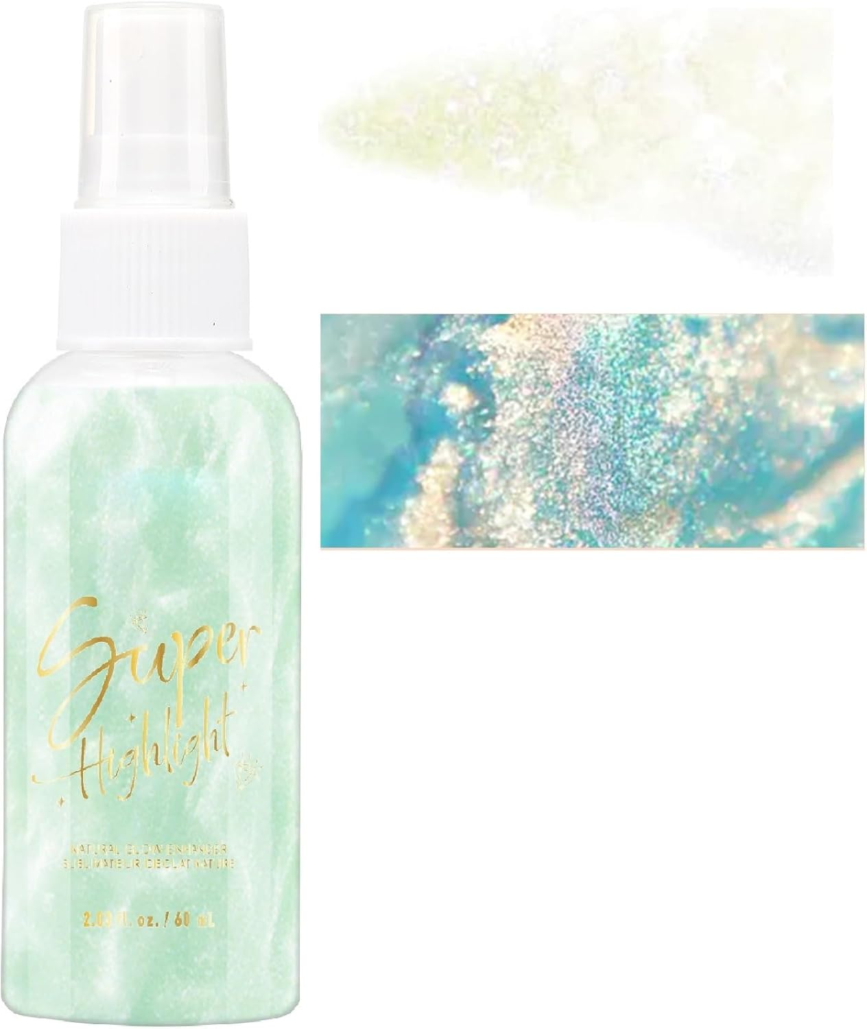 Body Glitter Spray, Moisturizing Liquid Highlighter Quick-Drying Non-Sticky for Woman Face Hair Body Glitters Shiny Makeup. (Bright Green)