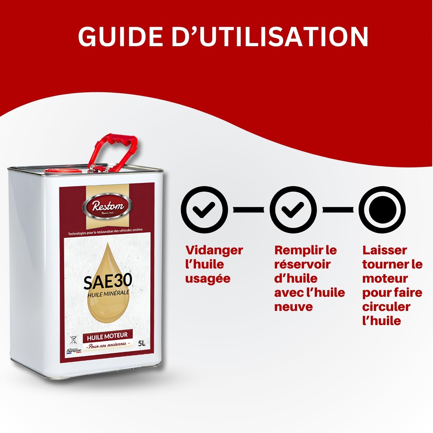 RESTOM - Huile moteur pour véhicules anciens SAE 30-5L