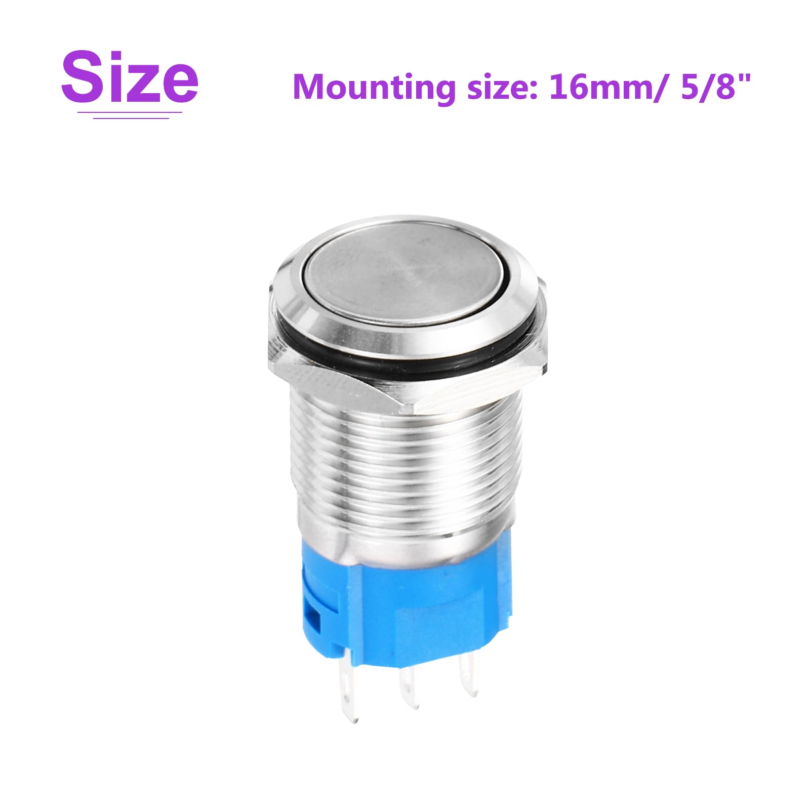DMiotech 2 Pcs 16mm / 5/8" Stainless steel Latching Push Button Switch 1NO1NC 5A 0-250V Silver Button with Welding Foot for Car Boat Systems Custom Setups - Image 4