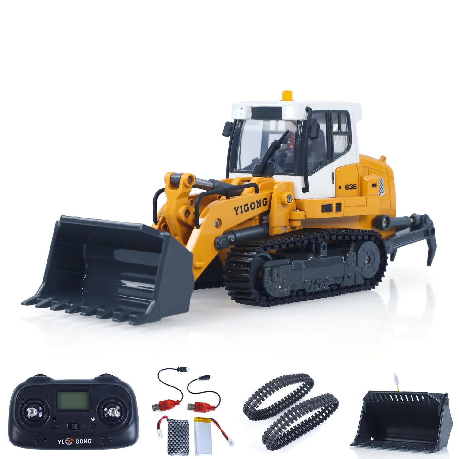 wheelfun LR636 1/50 RC Tracked Loader Electric Lifting Radio Control Model Vehicle Metal Openable Bucket Tracks Ripper Soil Loosening Hook Hobby Grade Model for Ages 14+