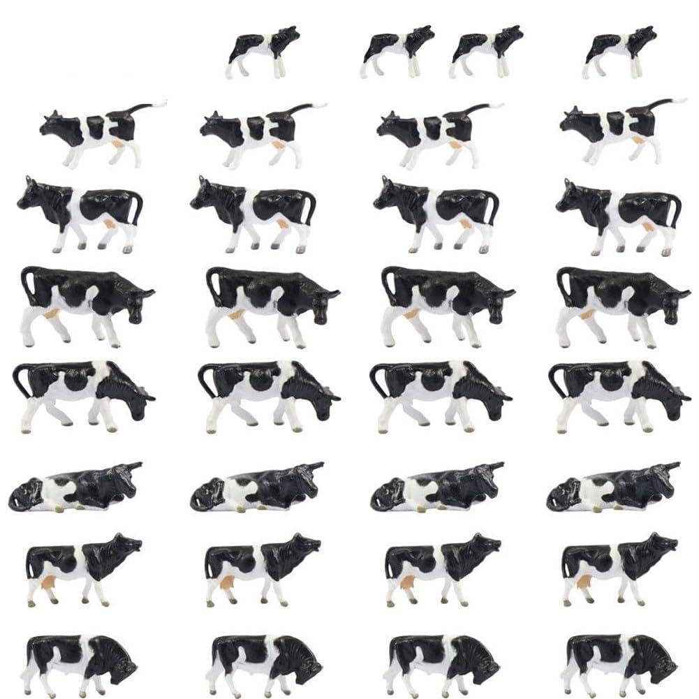 EasyByMall 30 Pcs HO Scale 1:87 Painted Cow Models for DIY Model Railway Farm Layouts and Building Scenes