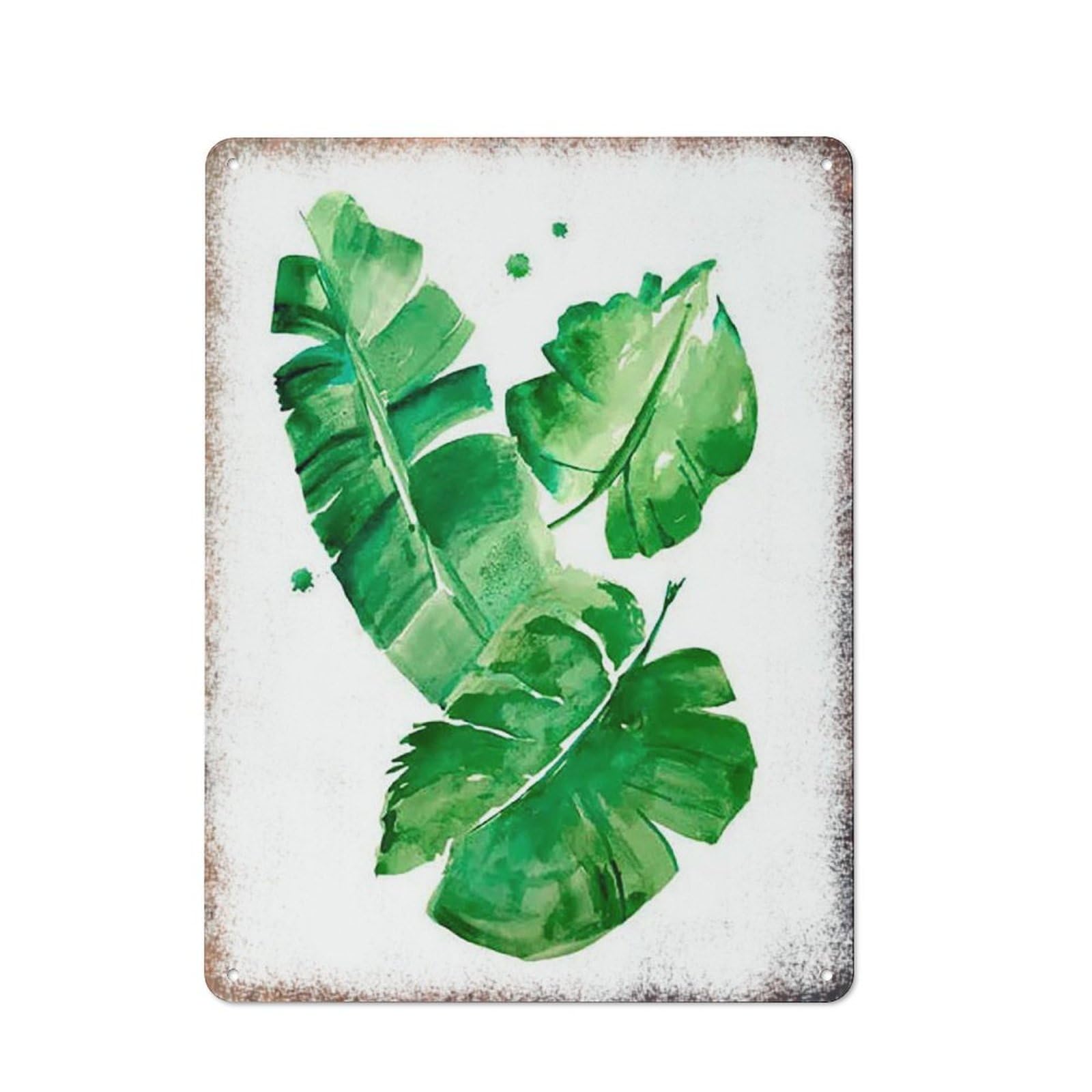 Tropical Leaf Watercolor Art Sign, Green Plant Minimalist Wall Decor, Home Outdoor Leisure Area,8x12 Inch