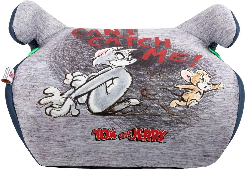 Tataway Warner Bros Tom & Jerry seggiolino alzatina auto i-Size ECE R129. Rialzo bimbi 125-150 cm con grafiche di Tom & Jerry, seduta grigia, comodo e sicuro per ogni viaggio in auto