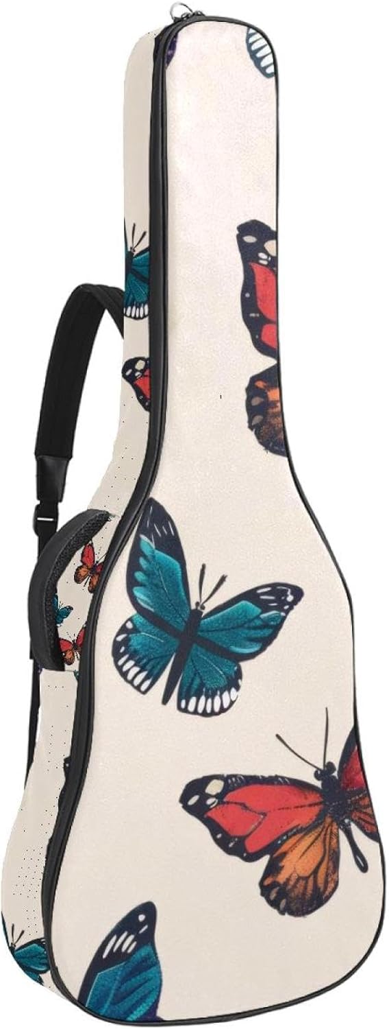 Acoustic Guitar Gig Bag 1 cm Thick Padding, Waterproof Electric Guitar Bag 40-42 Inch Guitar Case Backpack with Dual Shoulder Strap, Colorful Butterflies Light Pattern