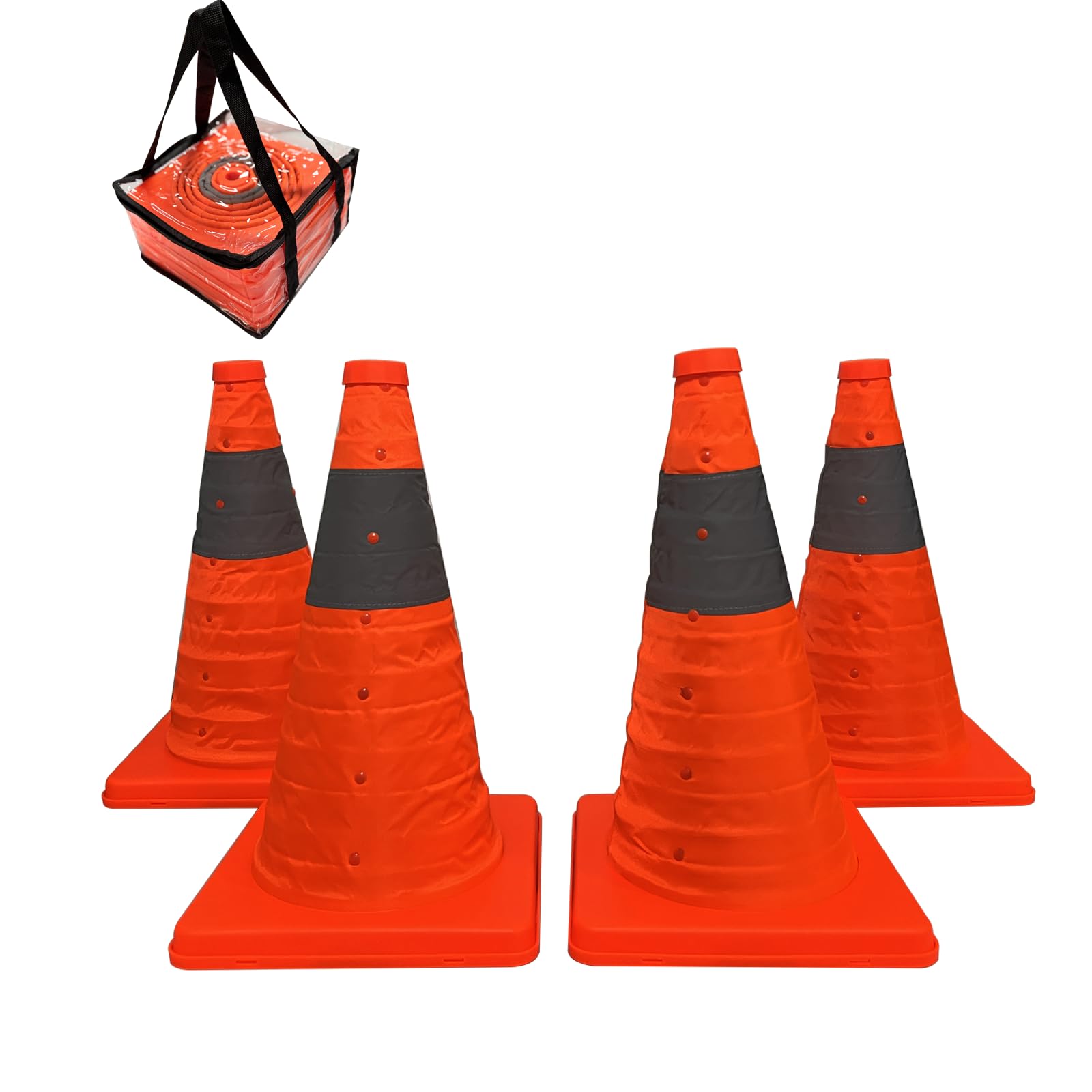 15.7inch/40cm Foldable Traffic Cone, 4 Piece Pop up Reflective Warning Cone, Used for Temporary Parking Road Construction