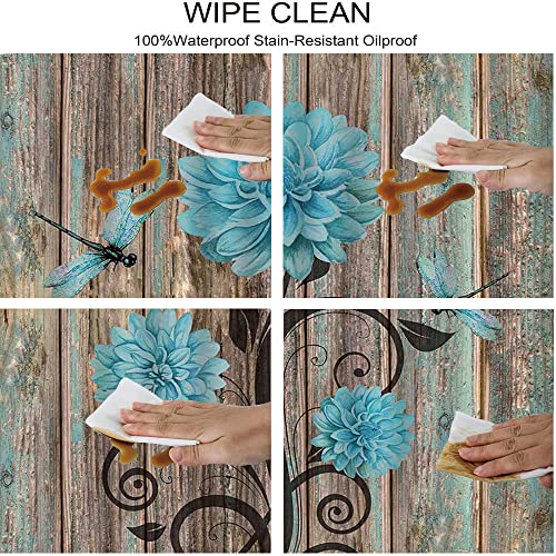 Esfvrg Rustic Wooden Dahlia Flower Oval Fitted Tablecloth, Dragonfly Floral Old Garage Door American Native Country Farmhouse Decor, For Kitchen Dining, Party, Holiday, Christmas, Buffet, 42" X 60" #TOP2