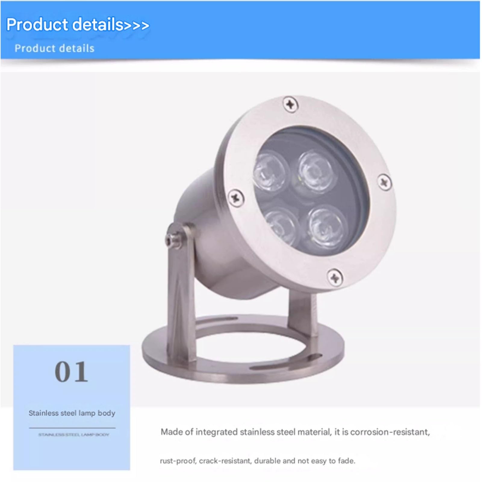 RGB Faretti Piscina - Faretto Subacquei, Luci Per Fontane A LED In Acciaio Inossidabile Da 12/24V, Faretti Per Laghetti Per Pesci Impermeabili IP68, Luci Paesaggistiche Colorate Per Acquari(Blue,3W(12