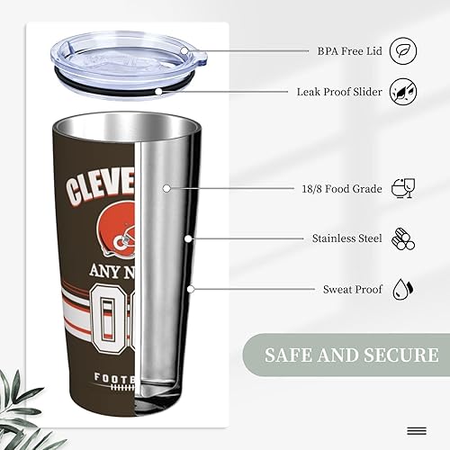 Miniatura 3 de Vaso Cleveland personalizado, vaso con nombre y número personalizados, taza de café de viaje de acero inoxidable que mantiene las bebidas frías y